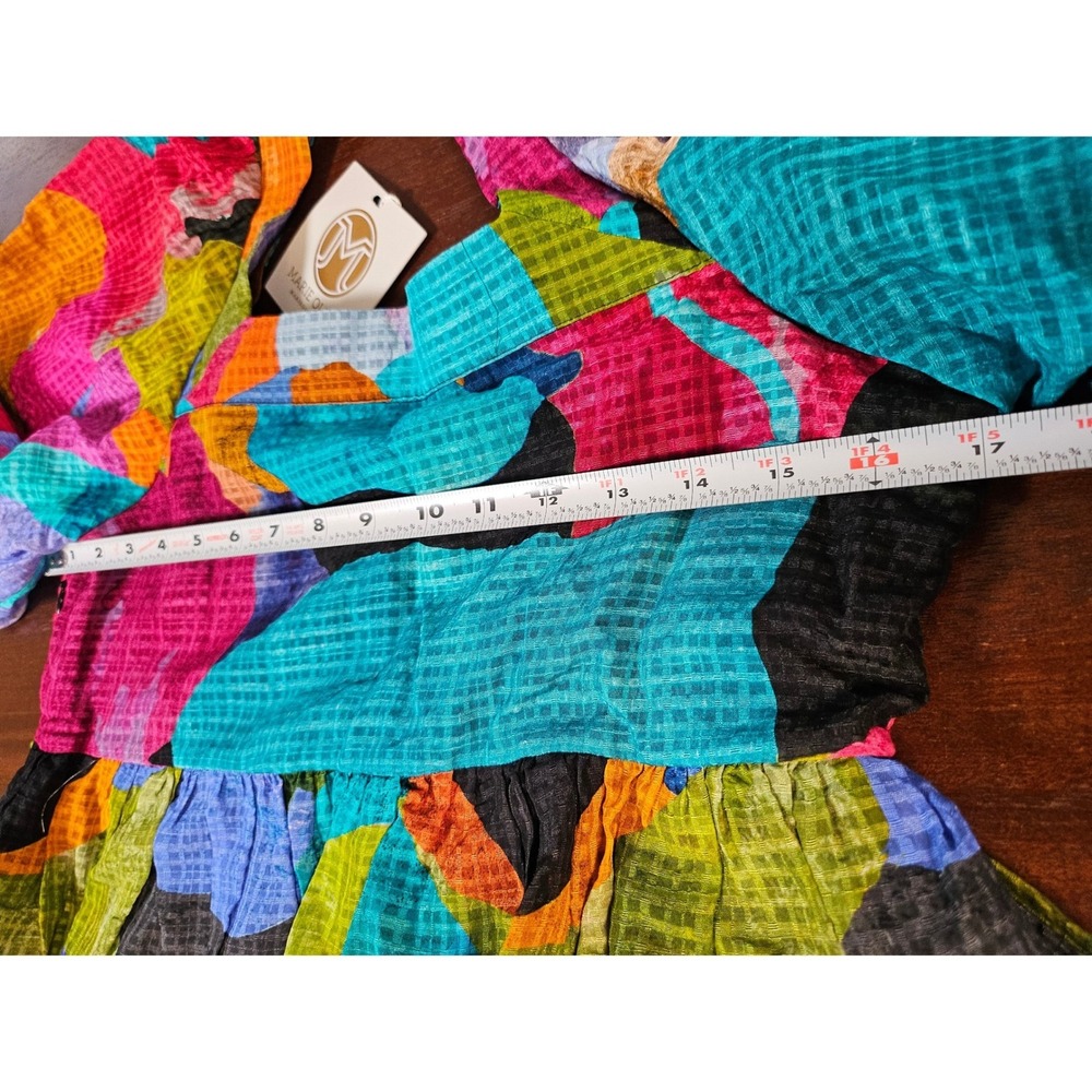 Marie Oliver Kaylee Top Jewel Multi Color Silk Linen Puff Sleeve Blouse - Picture 10 of 11